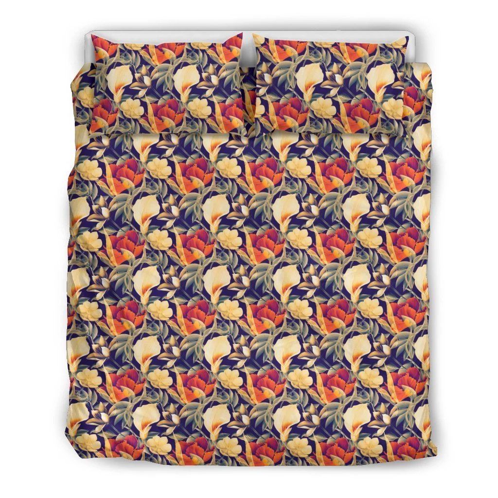 Hawaiian Seamless Tropical Flower Plant Leaf Background Polynesian Bedding Set