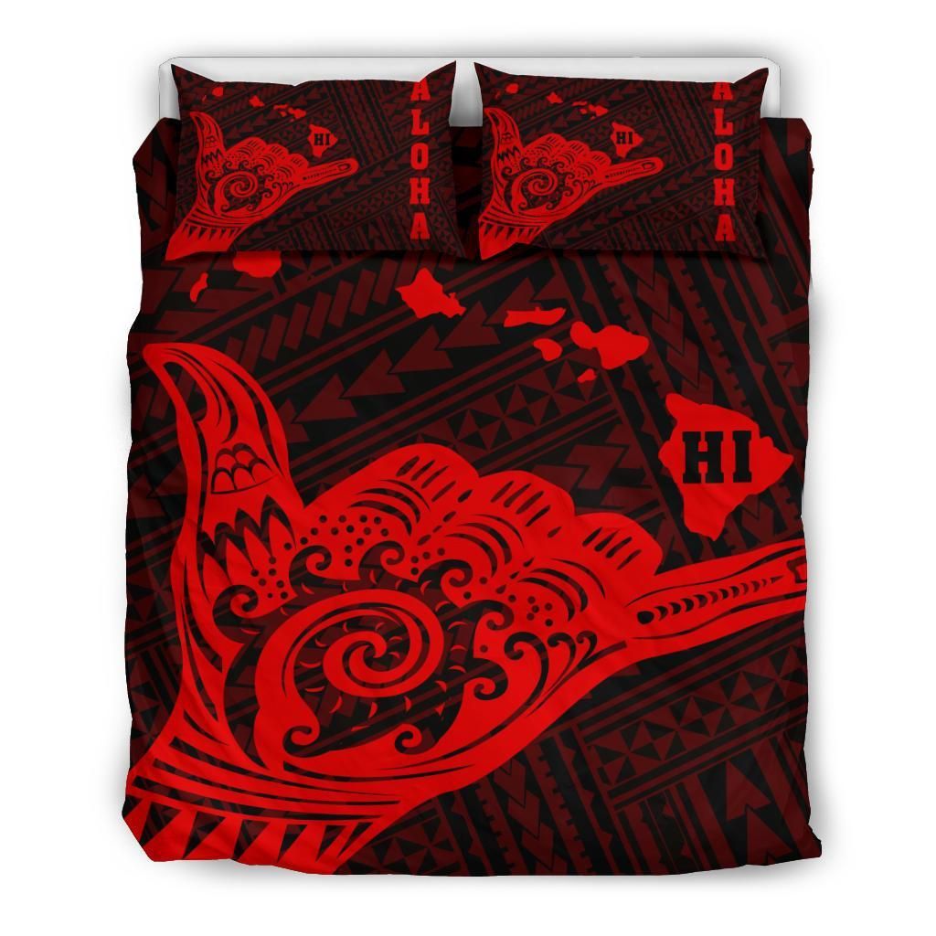 Hawaiian Shaka Aloha Map Polynesian Red Bedding Set