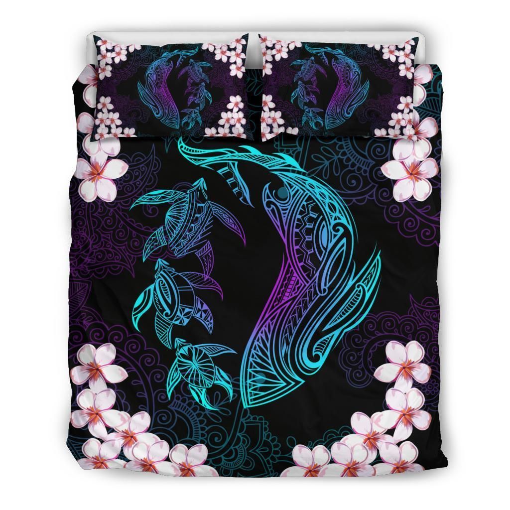 Hawaiian Shark Turtle Plumeria Black Zelda Style Bedding Set