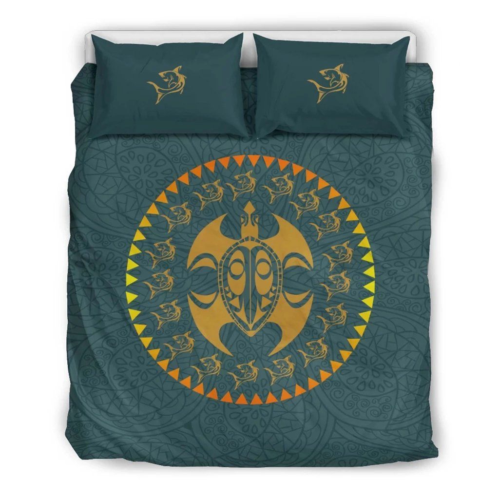 Hawaiian Shark Turtle Trible Mask Polynesian Bedding Set