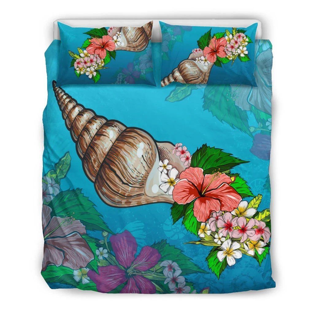 Hawaiian Snail Hibiscus Plumeria Polynesian Bedding Set