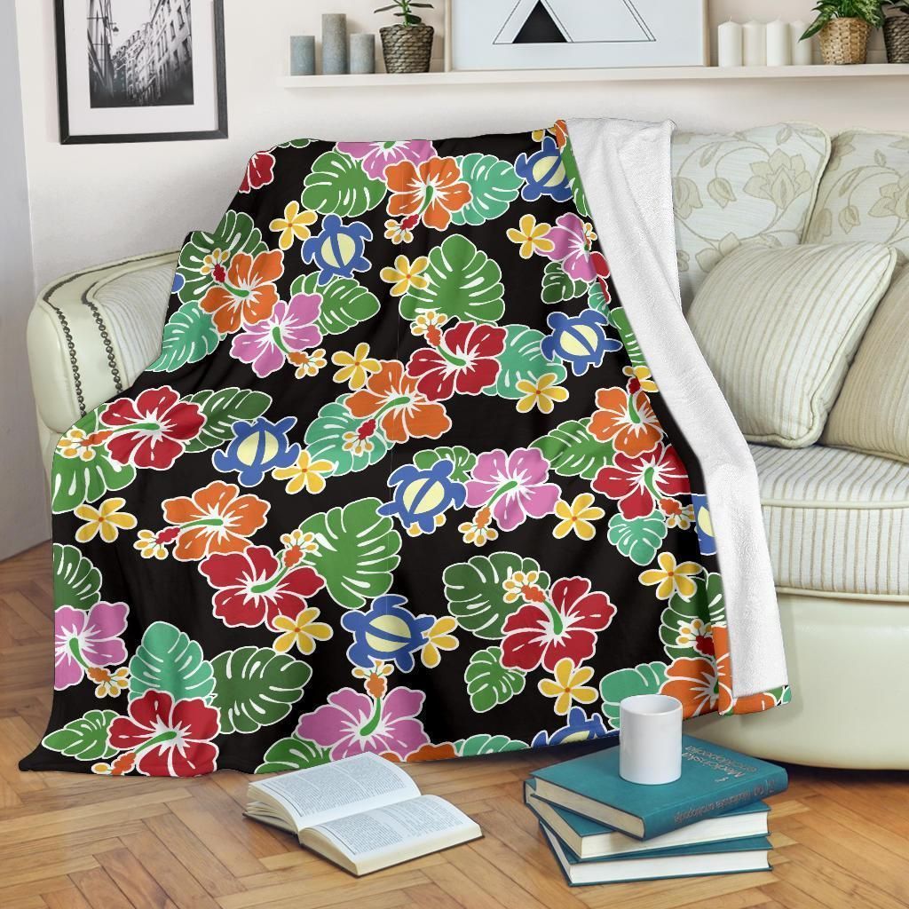 Hawaiian Themed Pattern Print Design Black Fleece Blanket