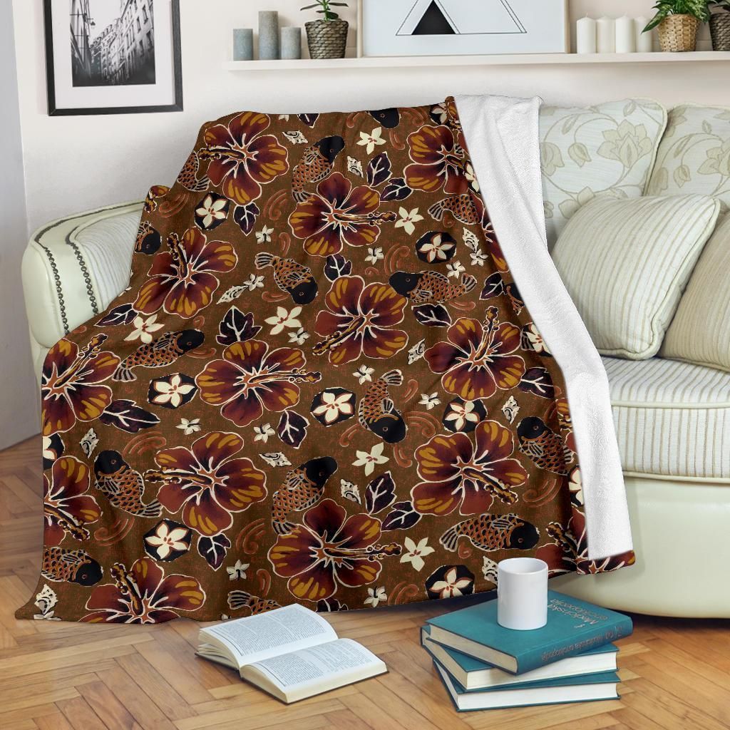 Hawaiian Themed Pattern Print Design Brown Fleece Blanket