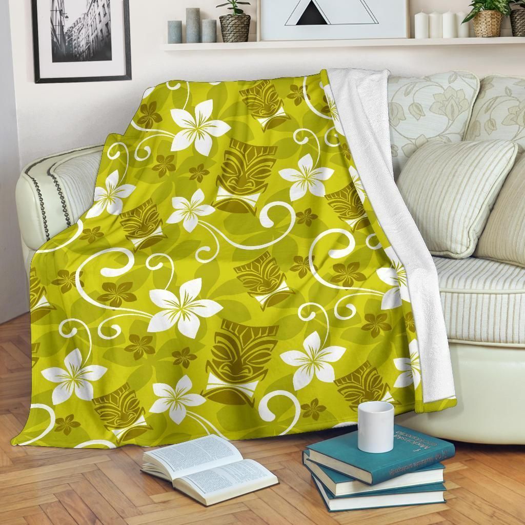 Hawaiian Themed Pattern Print Design Green Fleece Blanket