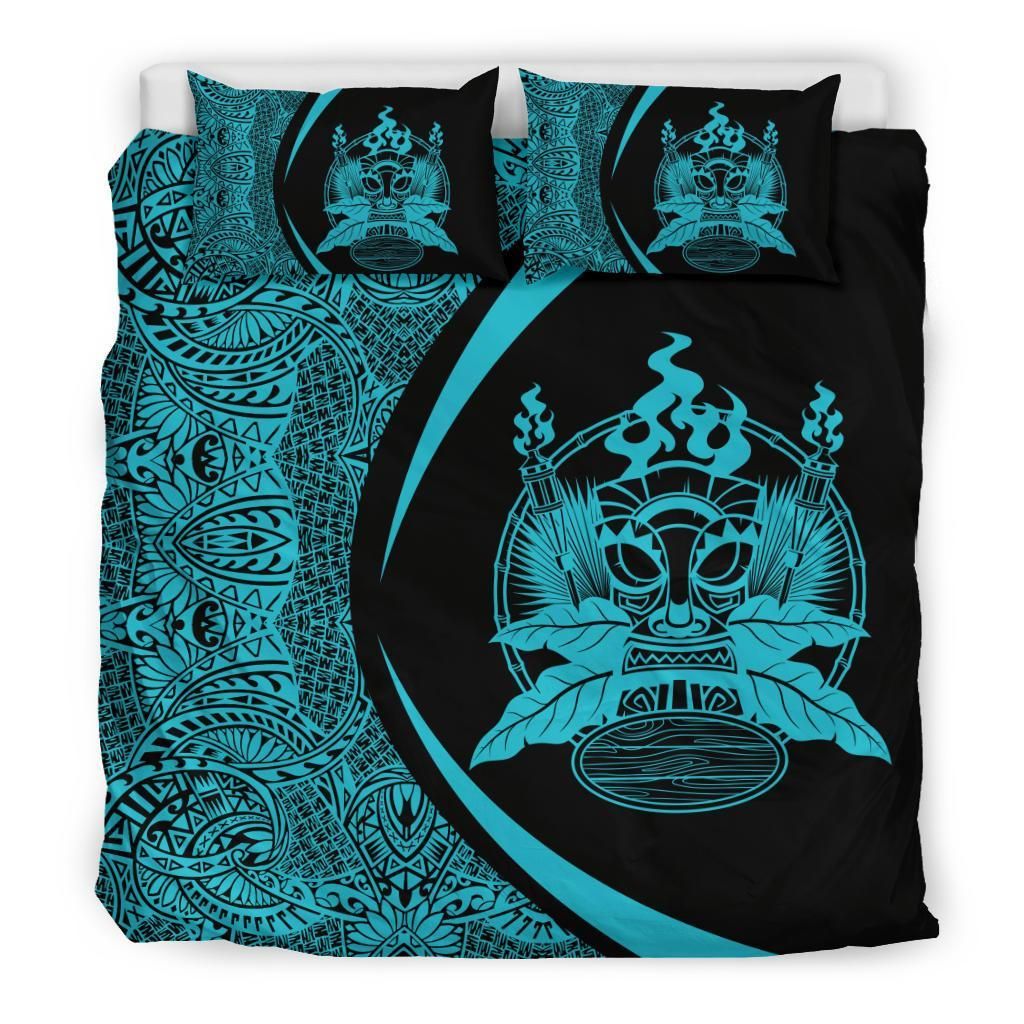 Hawaiian Tiki Polynesian Circle Style Blue Bedding Set