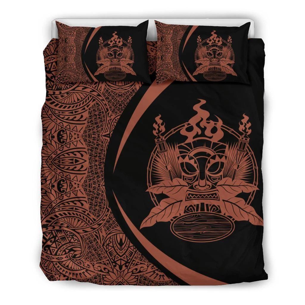 Hawaiian Tiki Polynesian Circle Style Brown Bedding Set
