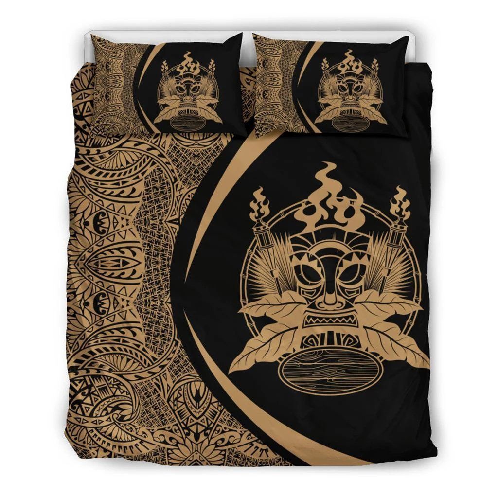 Hawaiian Tiki Polynesian Circle Style Gold Bedding Set