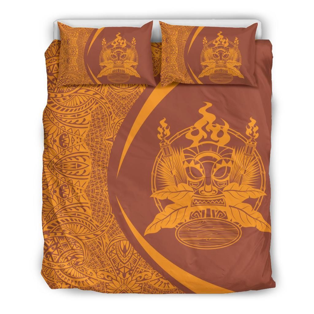 Hawaiian Tiki Polynesian Circle Style Orange And Brown Bedding Set