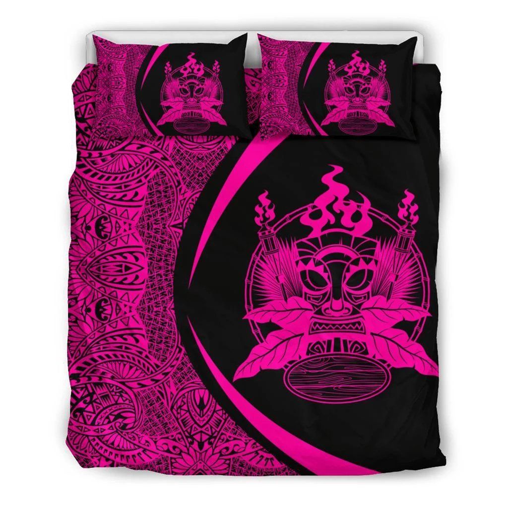 Hawaiian Tiki Polynesian Circle Style Pink Bedding Set