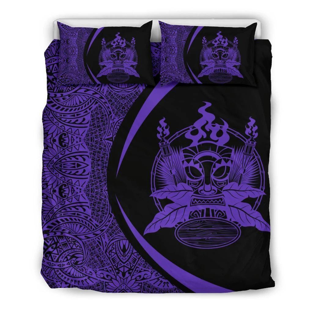 Hawaiian Tiki Polynesian Circle Style Purple Bedding Set