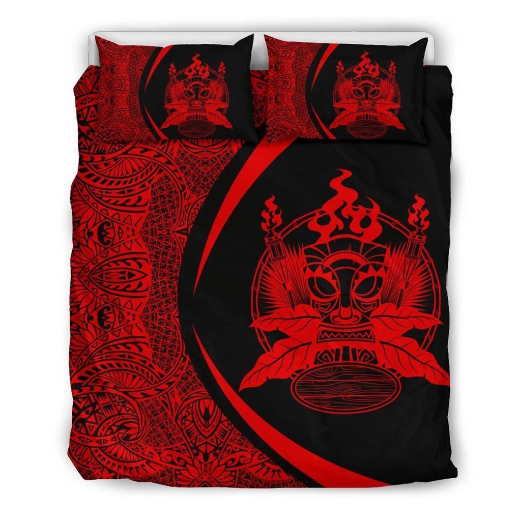 Hawaiian Tiki Polynesian Circle Style Red Bedding Set