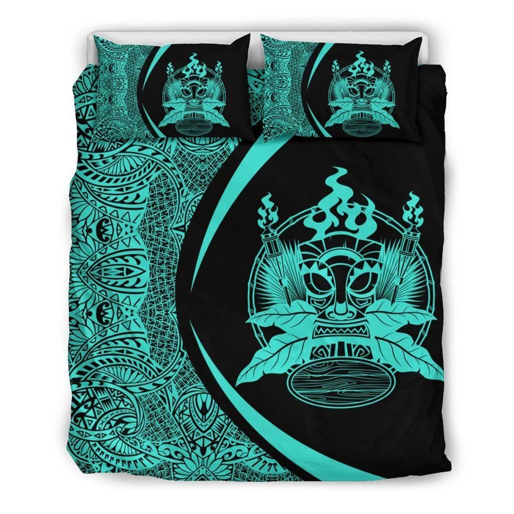 Hawaiian Tiki Polynesian Circle Style Turquoise Bedding Set