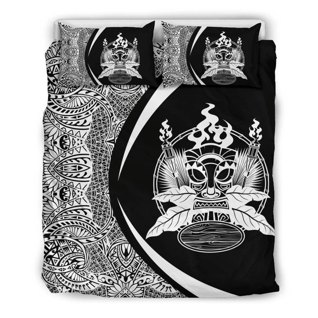 Hawaiian Tiki Polynesian Circle Style White Bedding Set