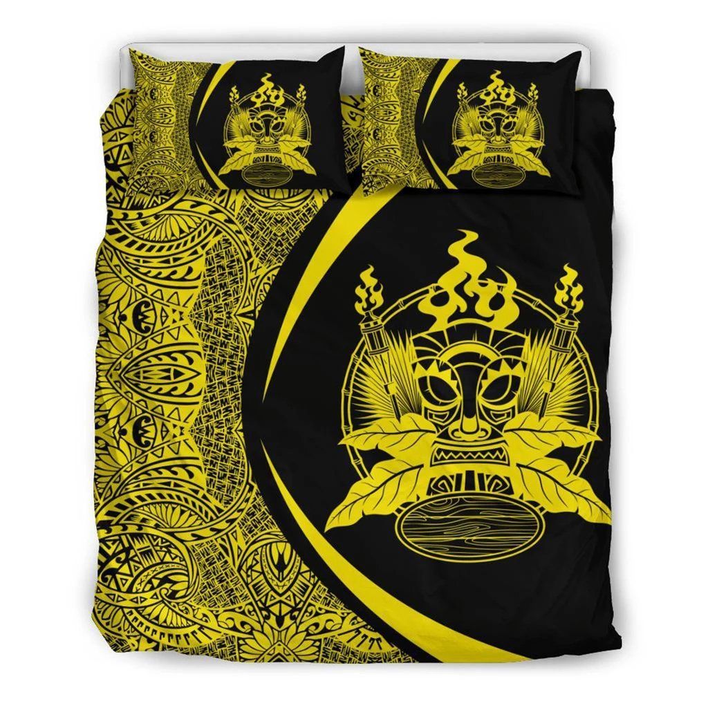 Hawaiian Tiki Polynesian Circle Style Yellow Bedding Set