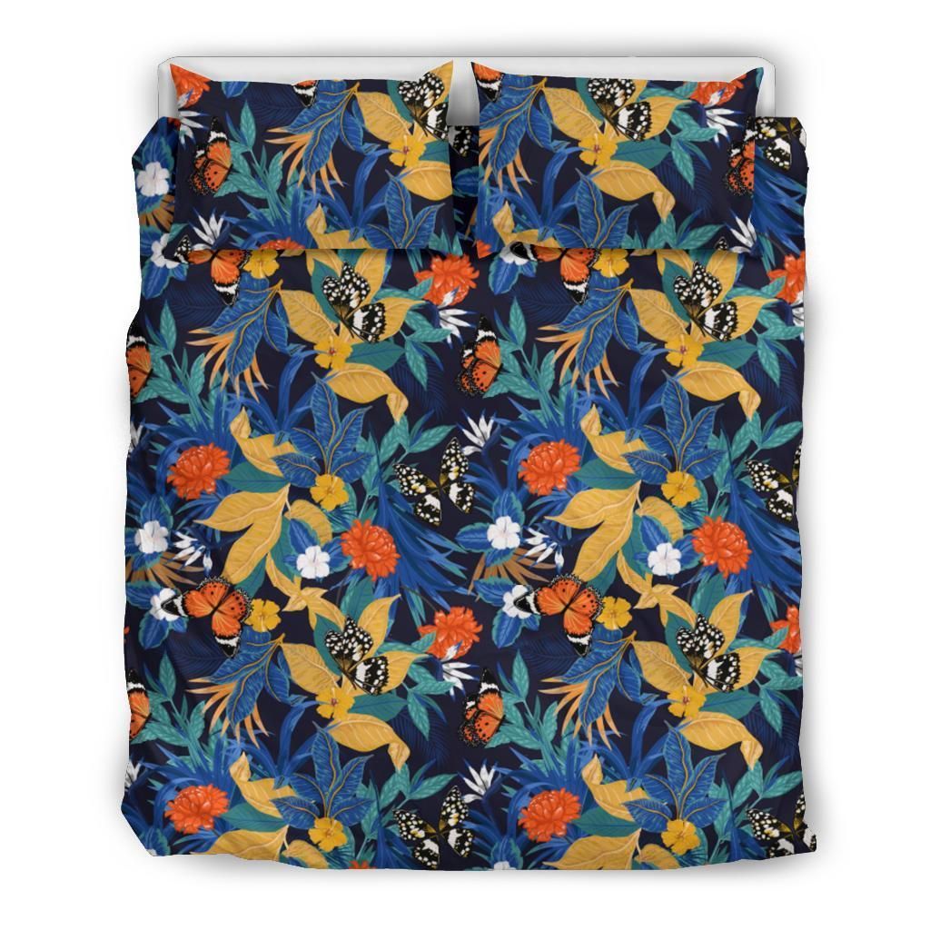 Hawaiian Tropical Buttterfly Leaves And Strelitzia Flower Bedding Set