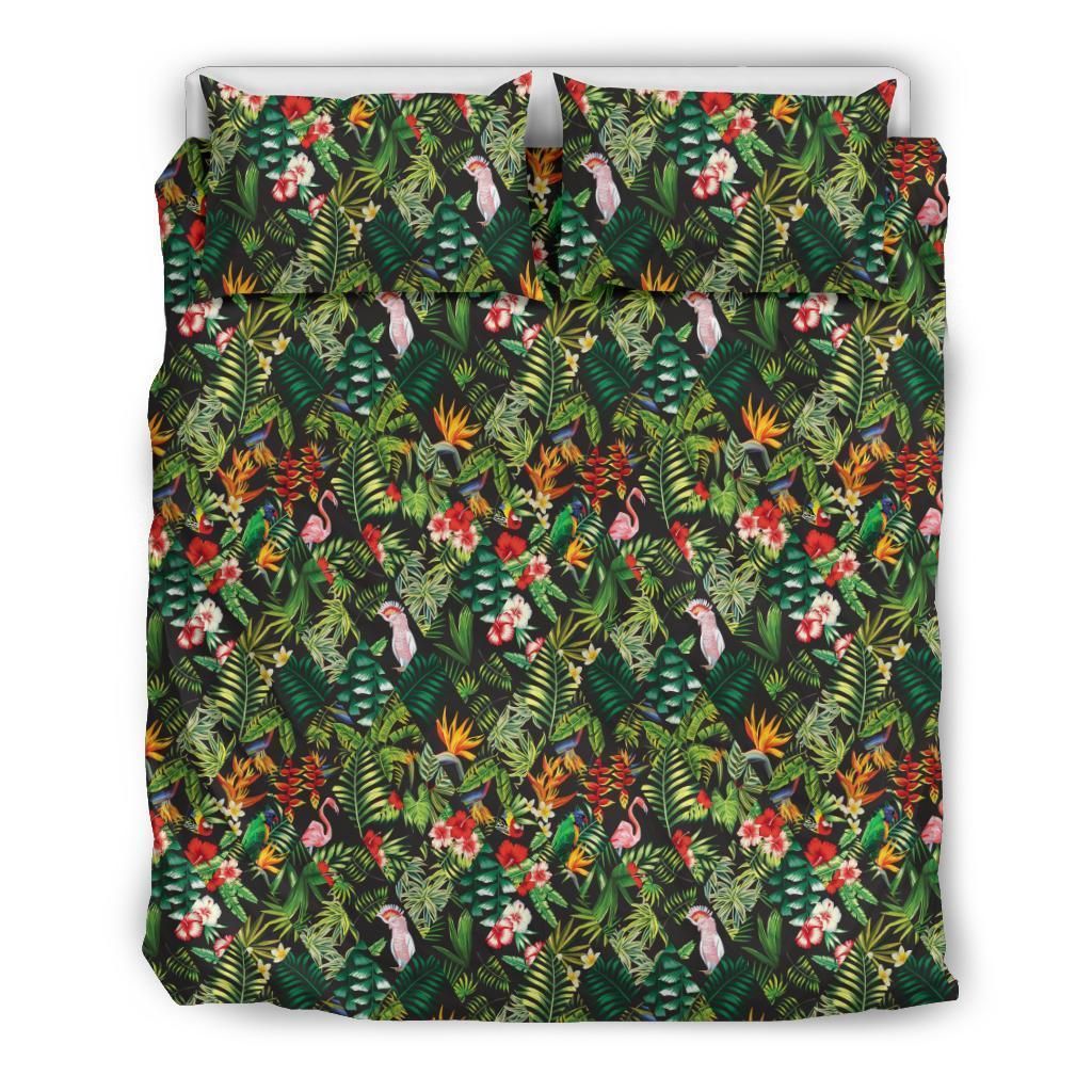 Hawaiian Tropical Flamingo Hibiscus Plumeria Strelitzia Bedding Set