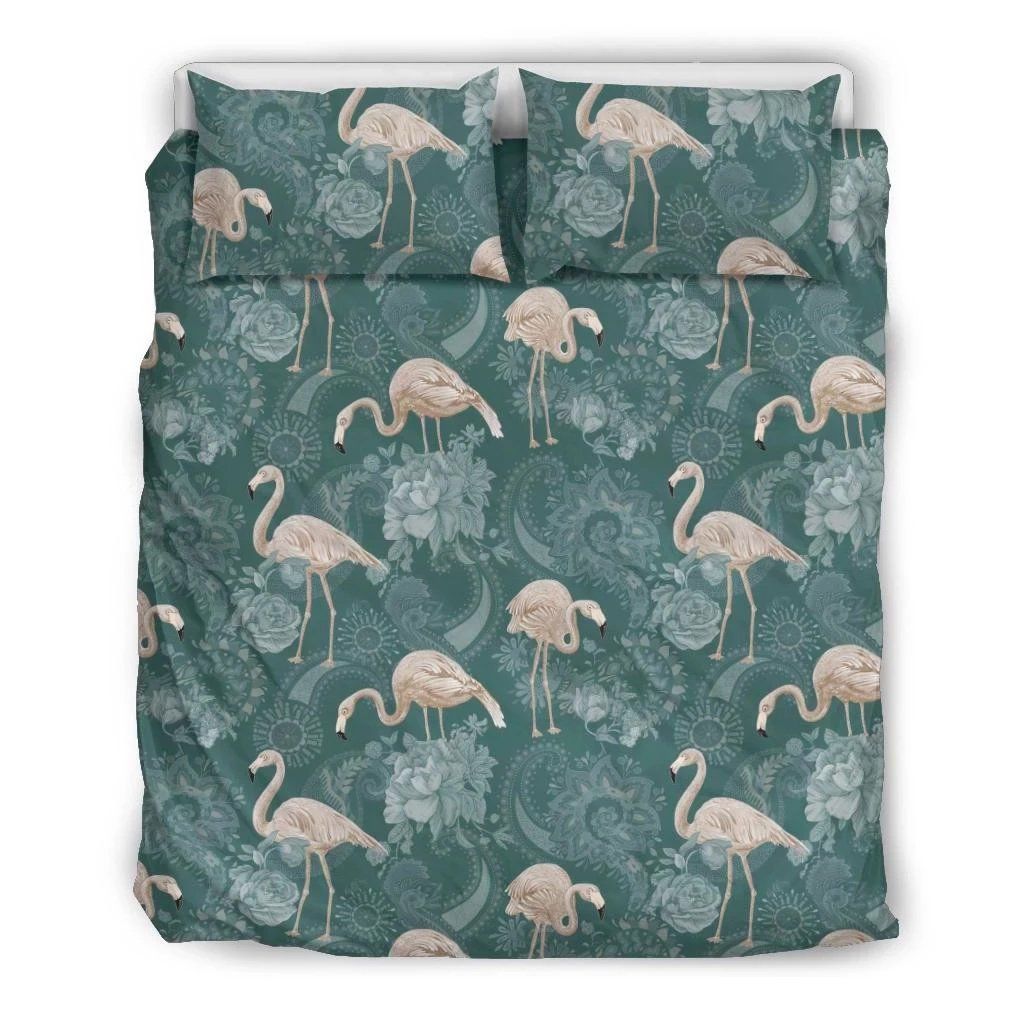 Hawaiian Tropical Flamingos And Tropical Plants Polynesian Bedding Set