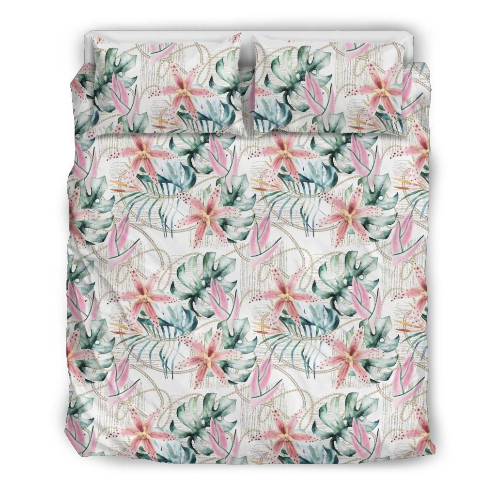 Hawaiian Tropical Heliconias Pattern With Orchids Bedding Set