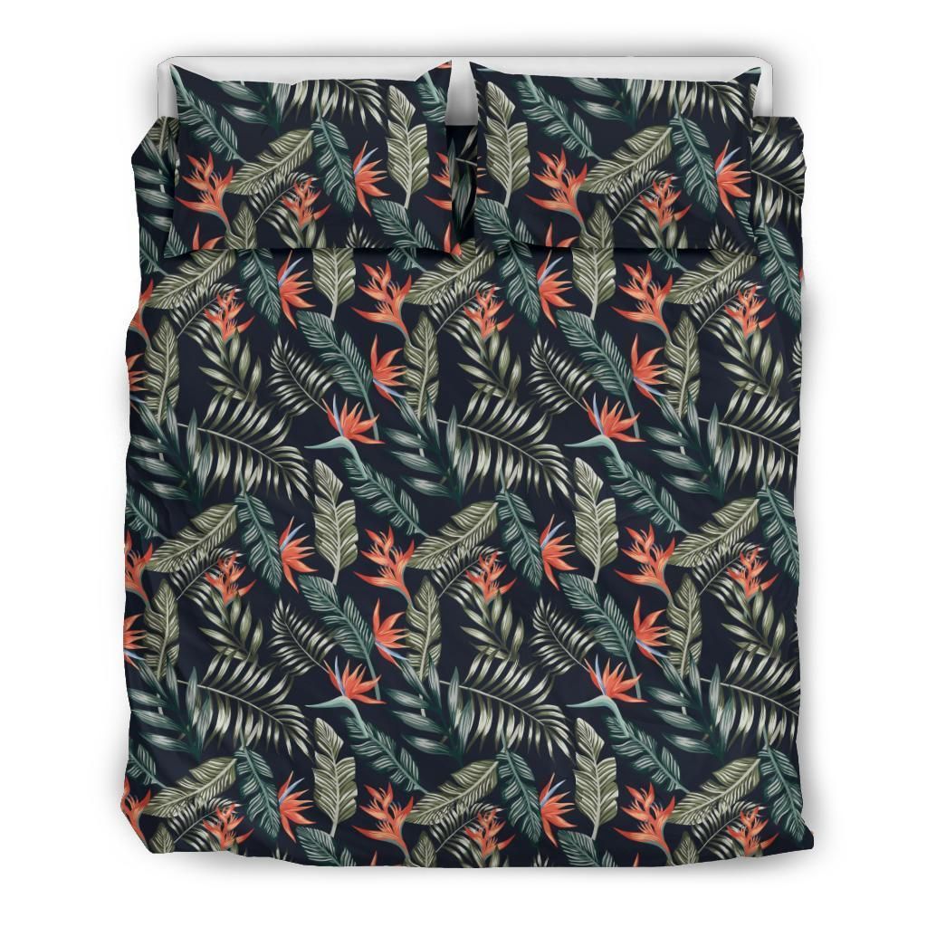Hawaiian Tropical Heliconias Strelitzia Black Background Bedding Set