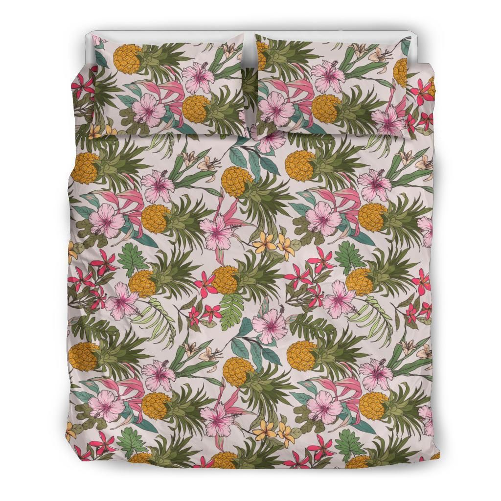 Hawaiian Tropical Hibiscus Plumeria Pineapple Polynesian Bedding Set