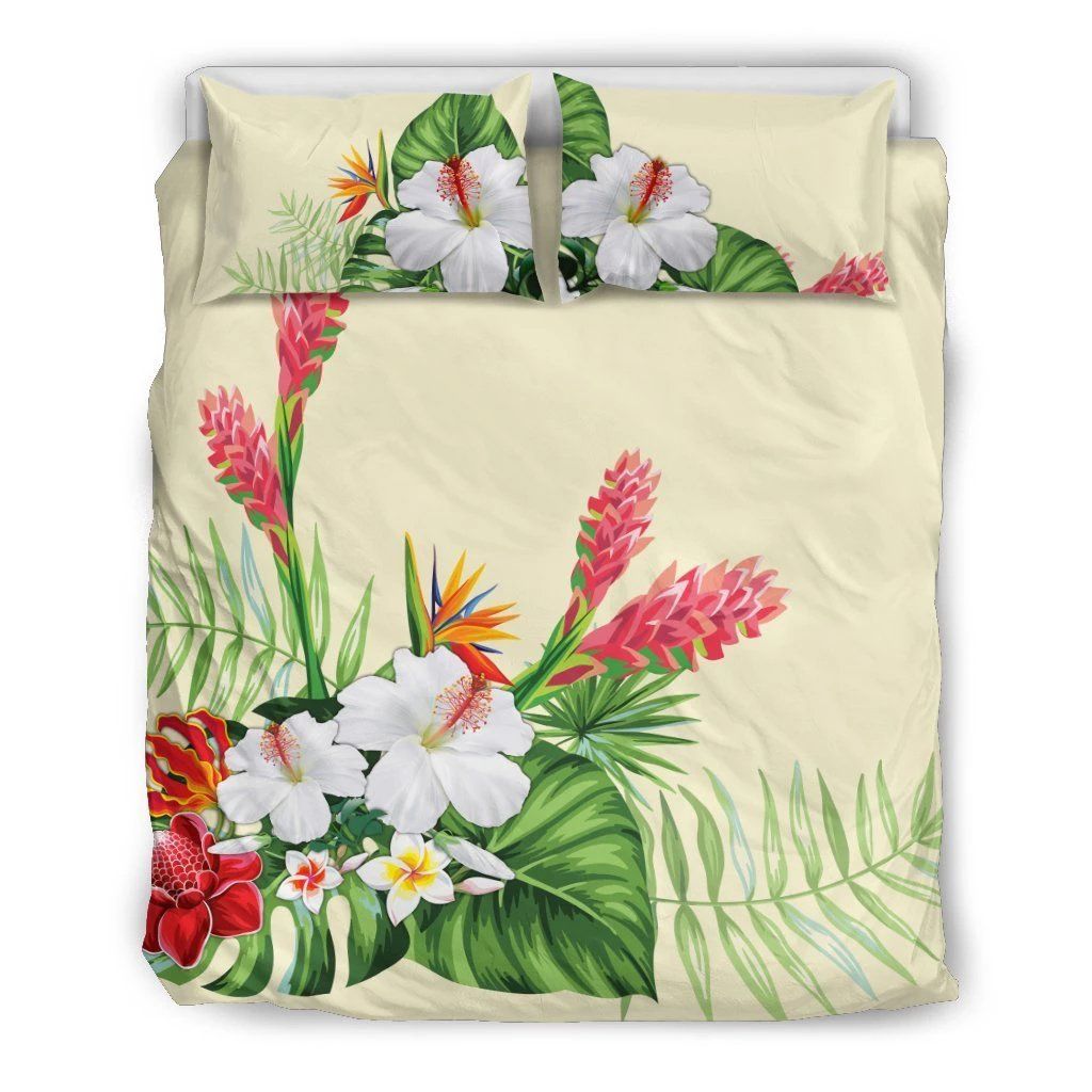 Hawaiian Tropical Hibiscus Strelitzia Monstera Polynesian Bedding Set