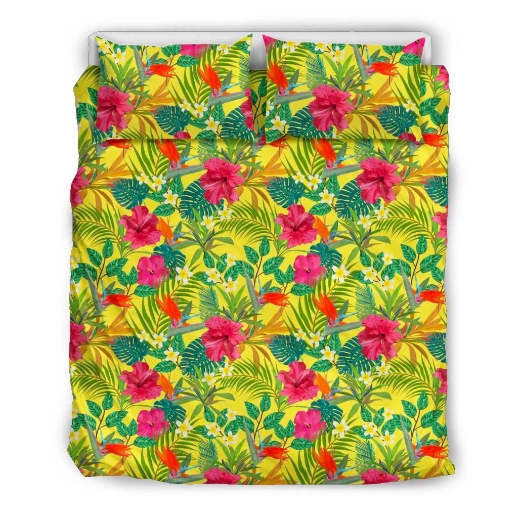 Hawaiian Tropical Leaves And Flowers Polynesian Bedding Set