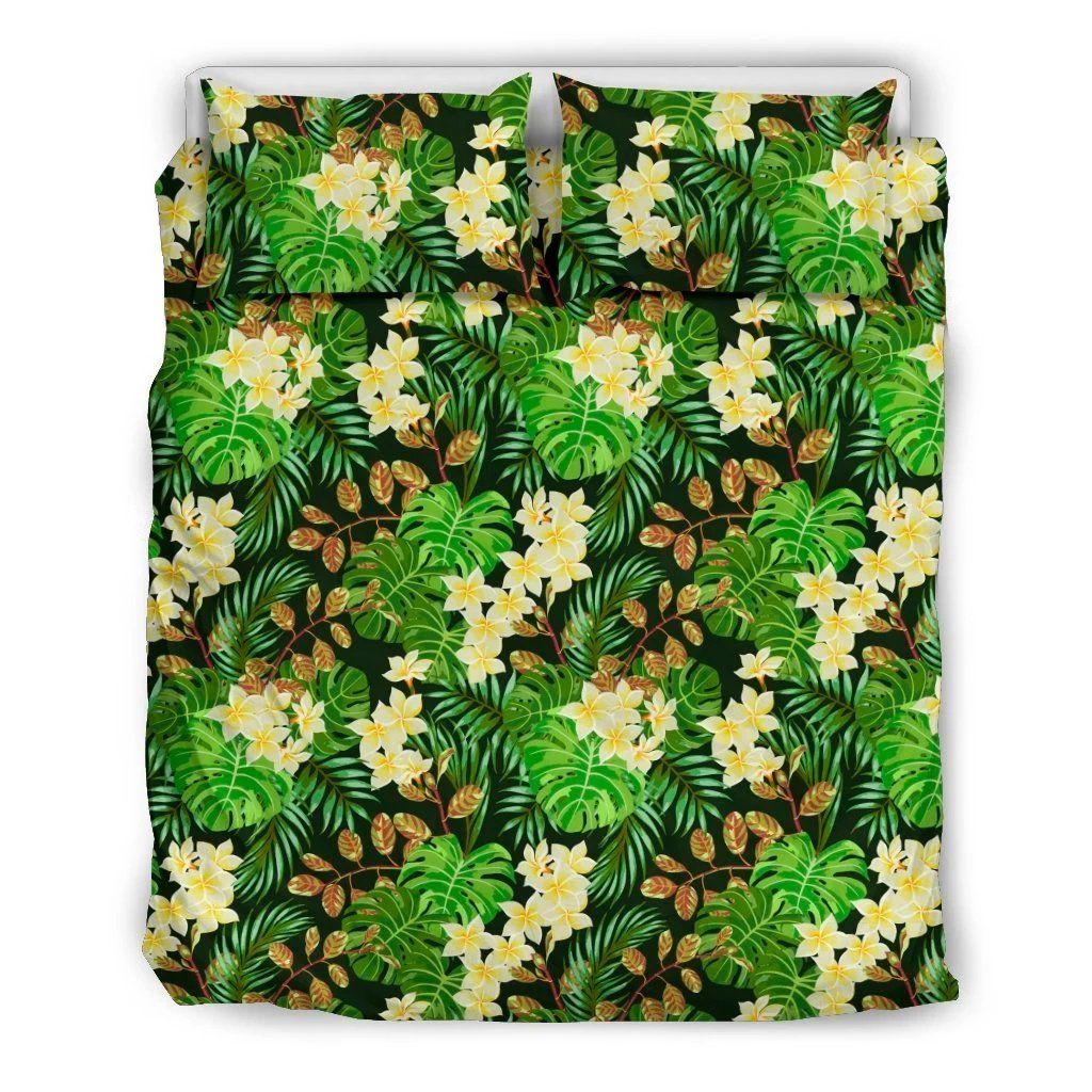 Hawaiian Tropical Leaves And Plumeria Polynesian Bedding Set