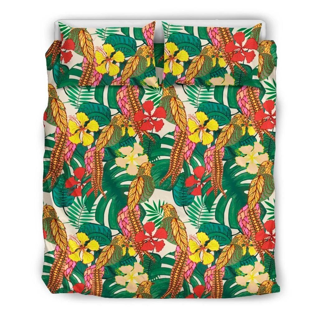Hawaiian Tropical Leaves Flowers And Birds Floral Jungle Polynesian Bedding Set