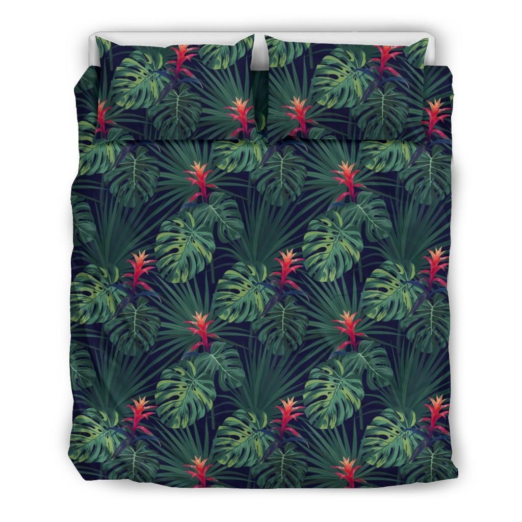 Hawaiian Tropical Monstera Leaf Green Polynesian Bedding Set