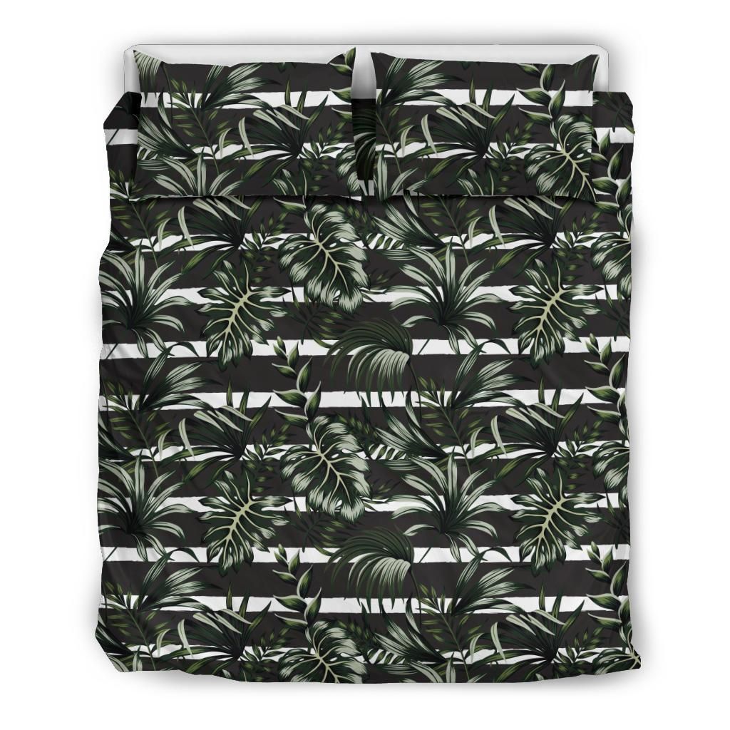 Hawaiian Tropical Monstera Palm Leaves Line Pattern Polynesian Bedding Set