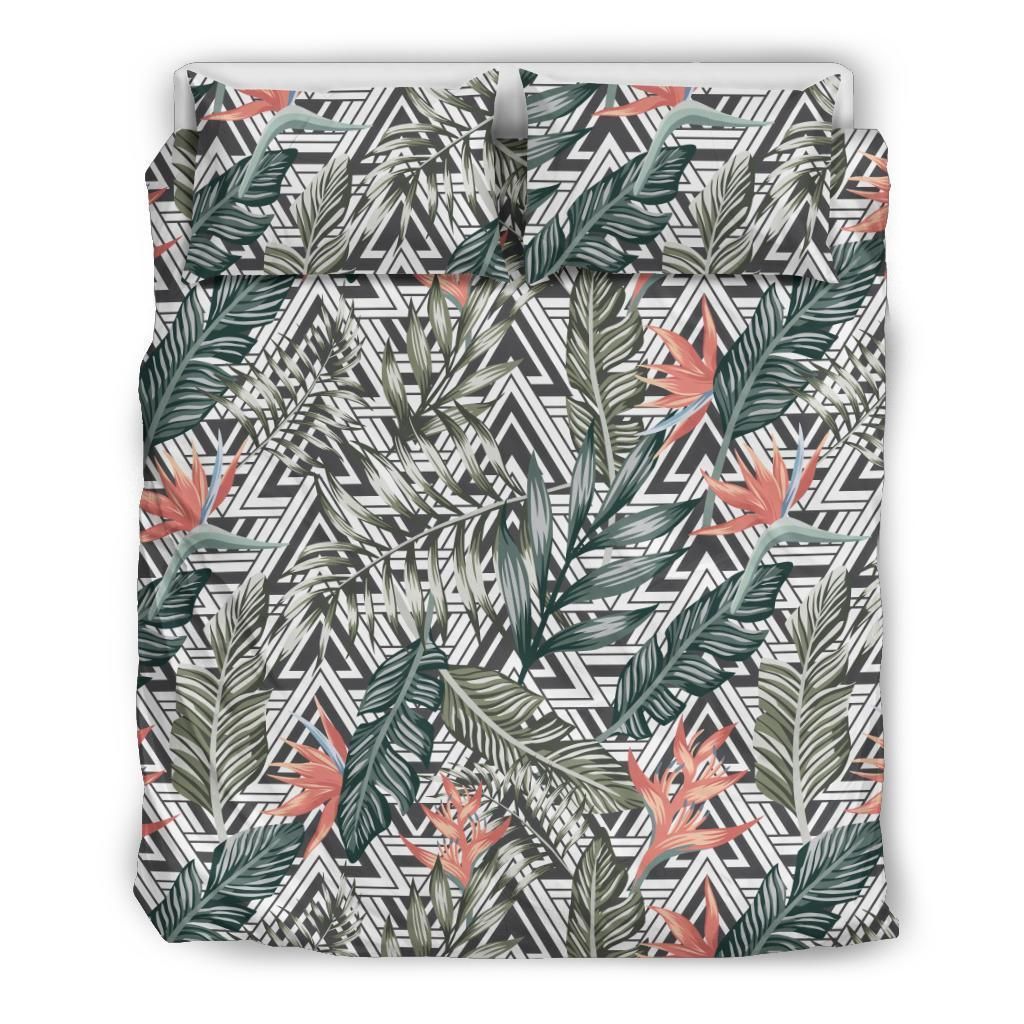 Hawaiian Tropical Palm Leaves Strelitzia Flowers Polynesian Bedding Set