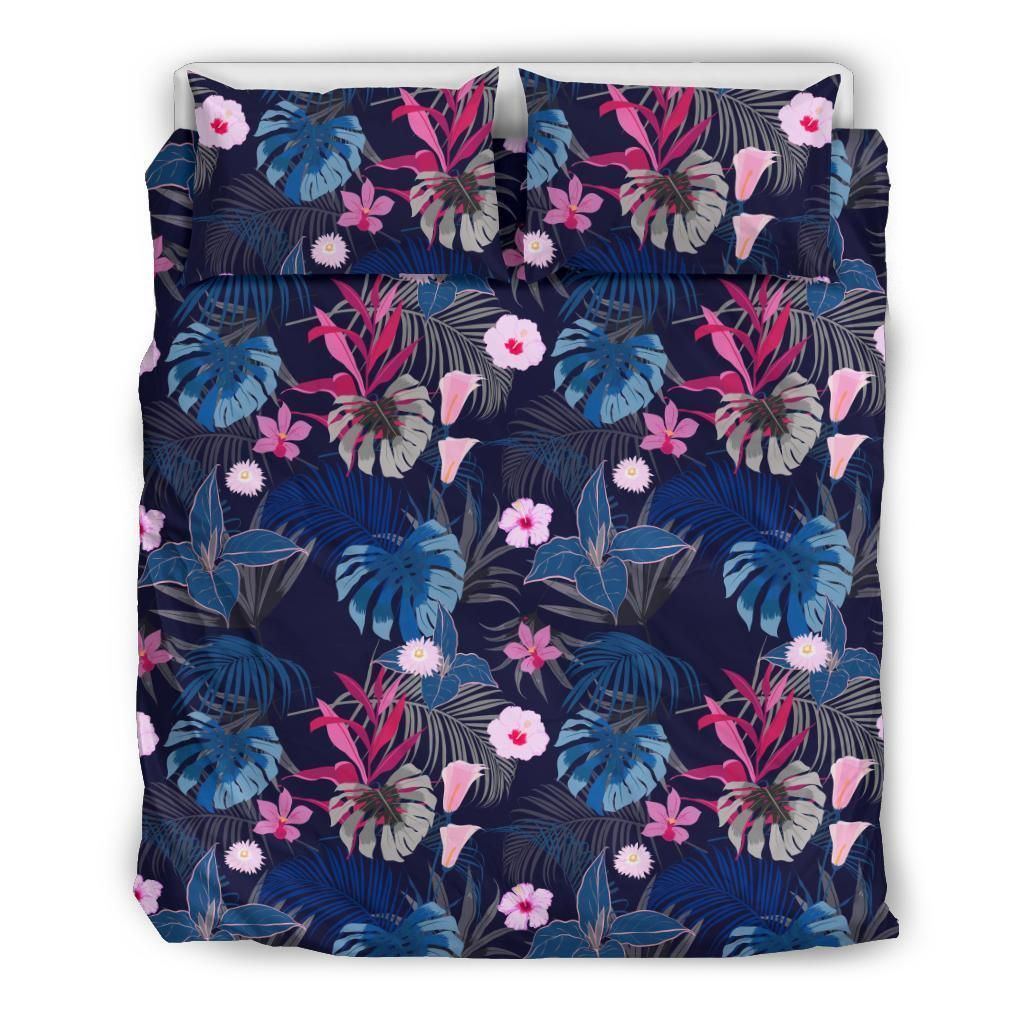 Hawaiian Tropical Palm Tree And Hibiscus Orchids Polynesian Flower Bedding Set