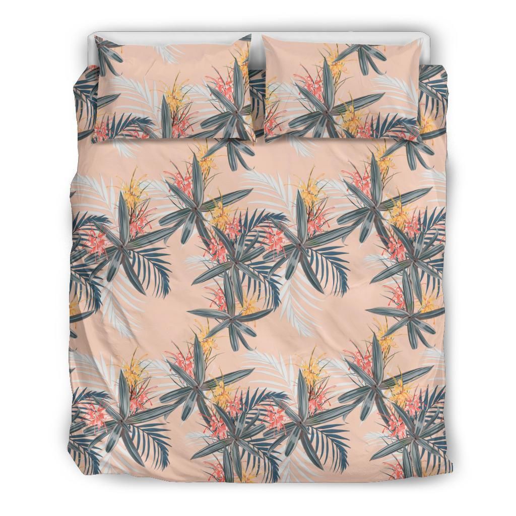 Hawaiian Tropical Palm Tree Orchids Pattern Pink Polynesian Bedding Set