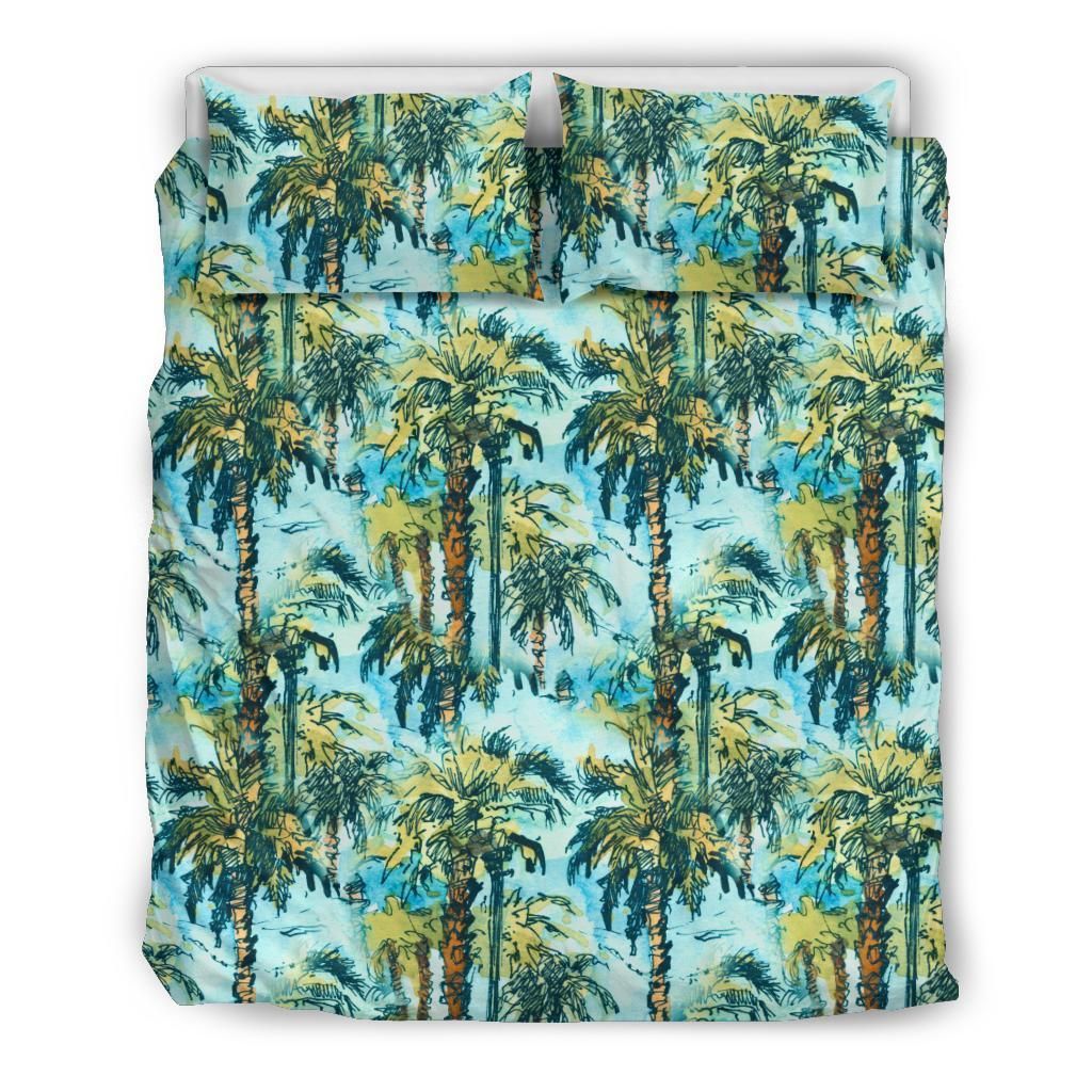 Hawaiian Tropical Palm Trees Blue Bedding Set