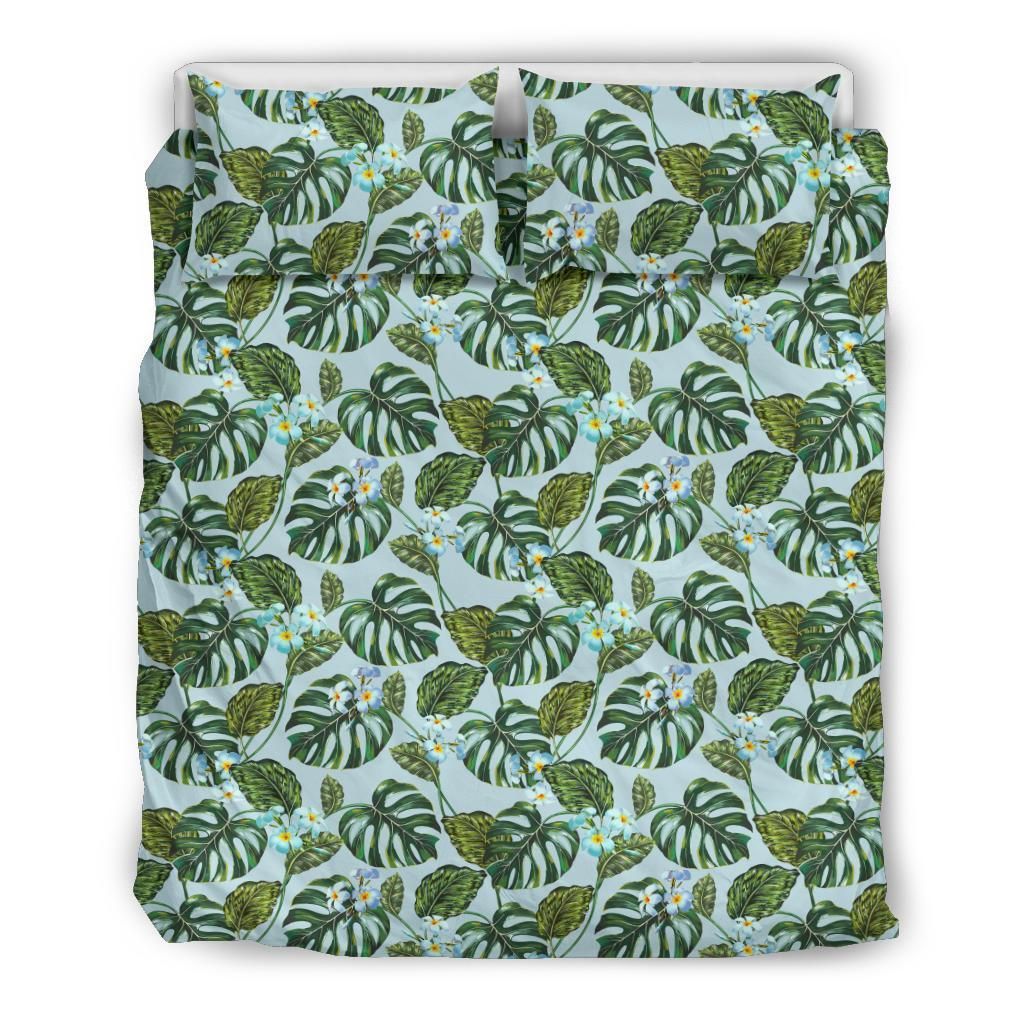 Hawaiian Tropical Plumeria Flowers Monstera Leaf Polynesian Bedding Set