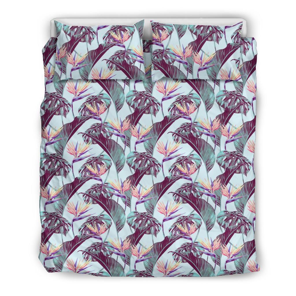 Hawaiian Tropical Strelitzia Flower Monstera Leaf Polynesian Bedding Set
