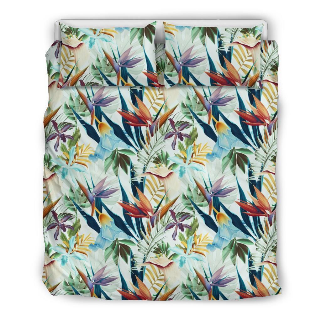 Hawaiian Tropical Strelitzia Flower Plants And Leaves Pattern Polynesian Bedding Set