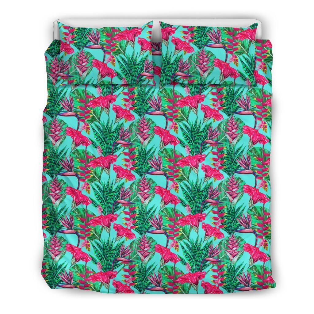 Hawaiian Tropical Strelitzia Heliconias Hibiscus Blue Bedding Set