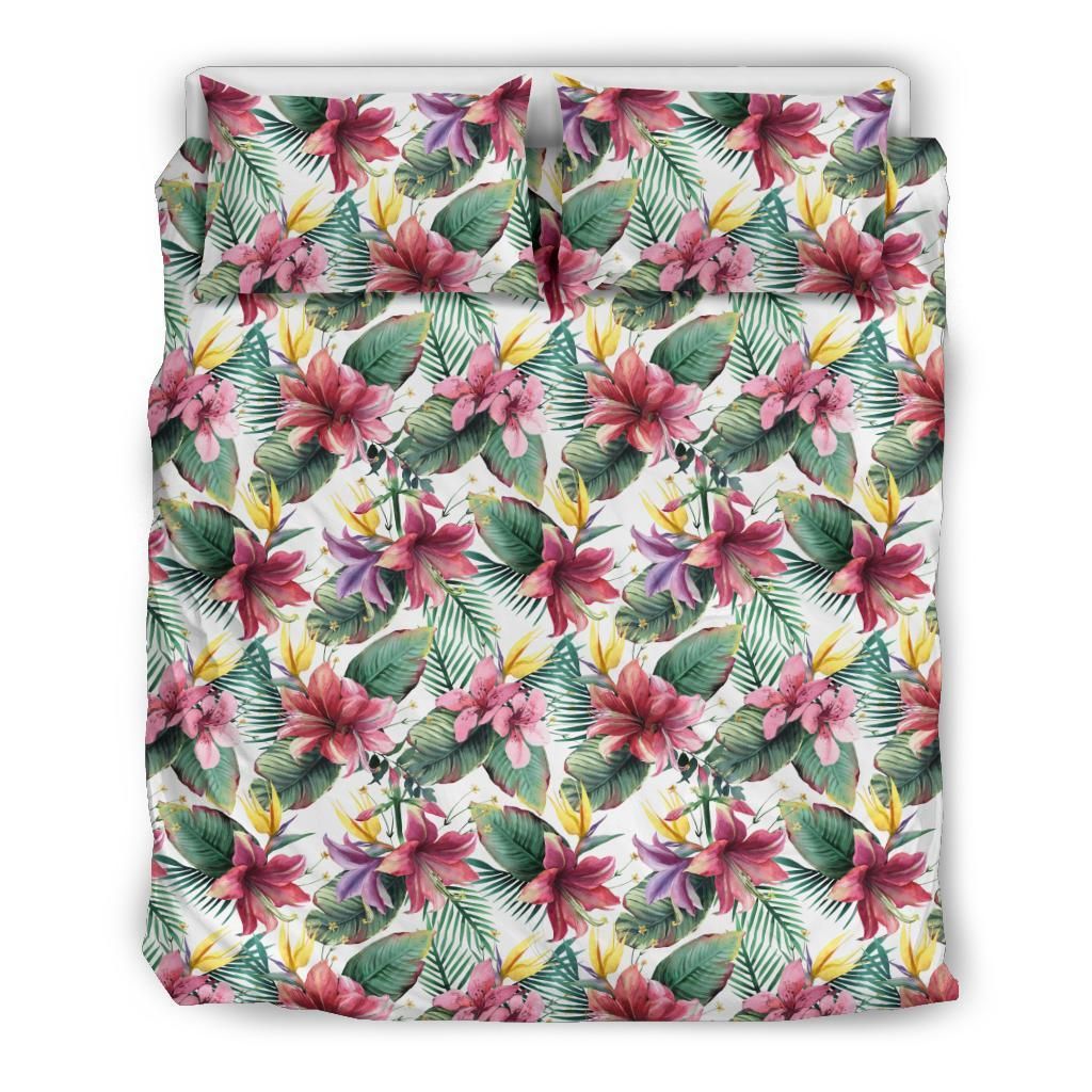 Hawaiian Tropical Strelitzia Palm Leaf White Polynesian Bedding Set