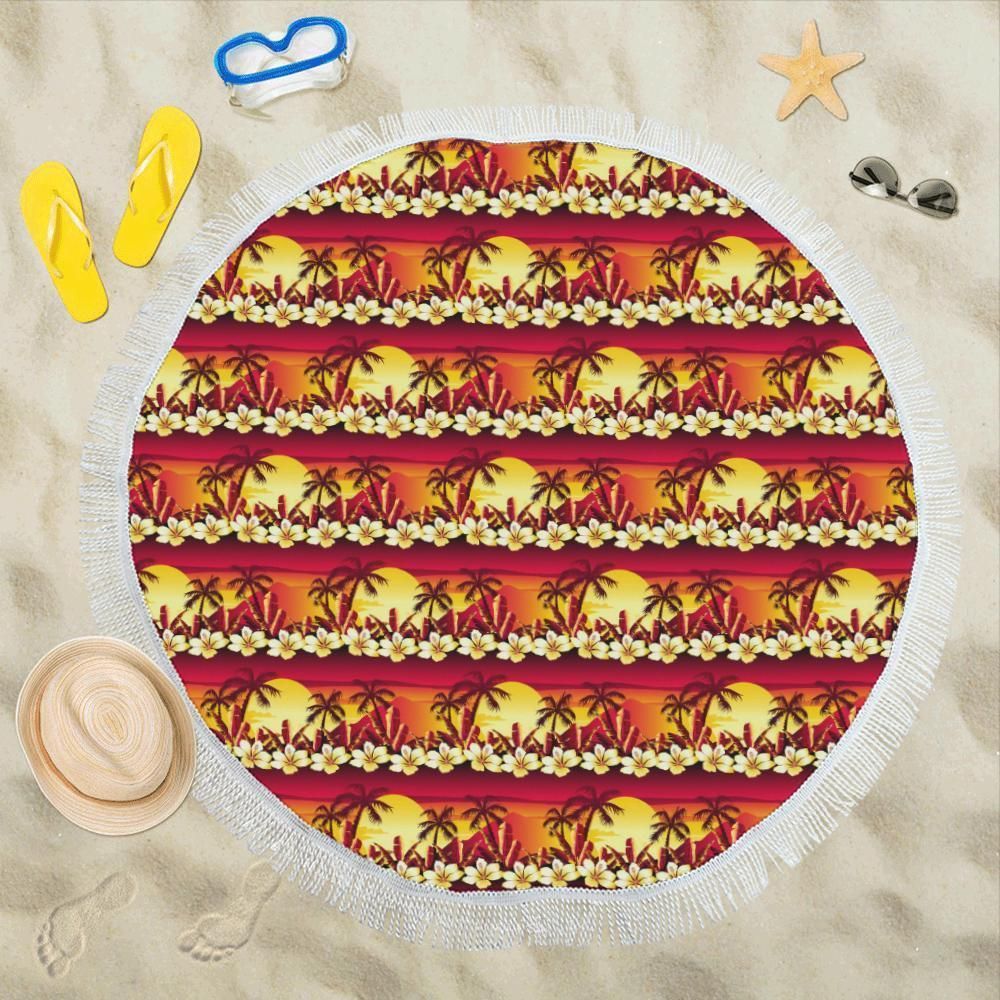 Hawaiian Tropical Sunset Hibiscus Printed Round Beach Towel