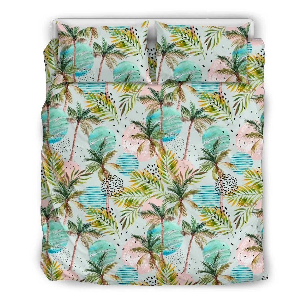 Hawaiian Tropical Watercolor Palm Tree Leaf Polynesian Bedding Set