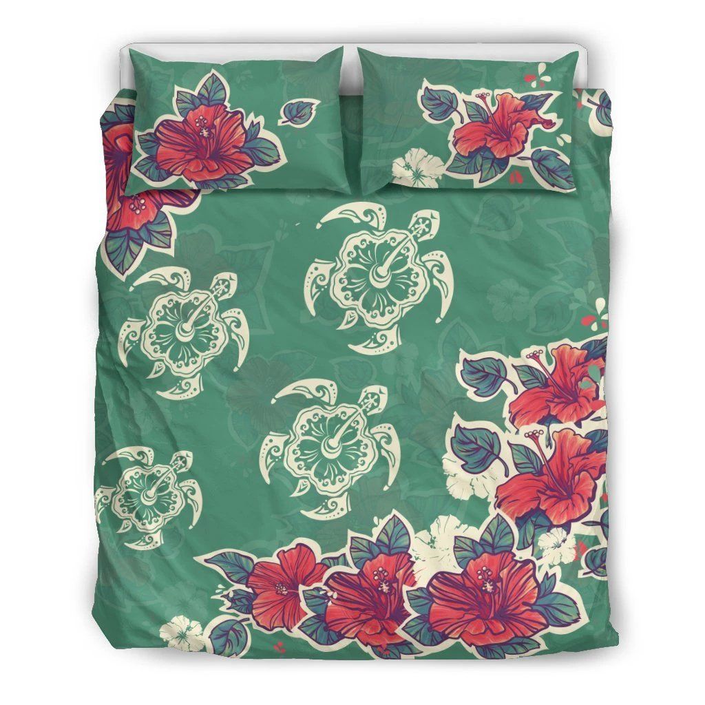 Hawaiian Turtle And Colorful Hibiscus Polynesian Bedding Set