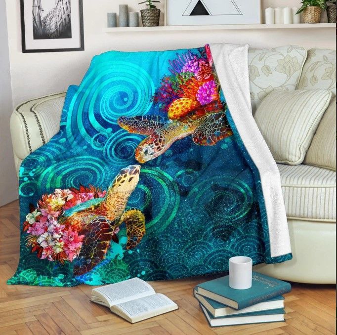 Hawaiian Turtle Sherpa Fleece Blanket