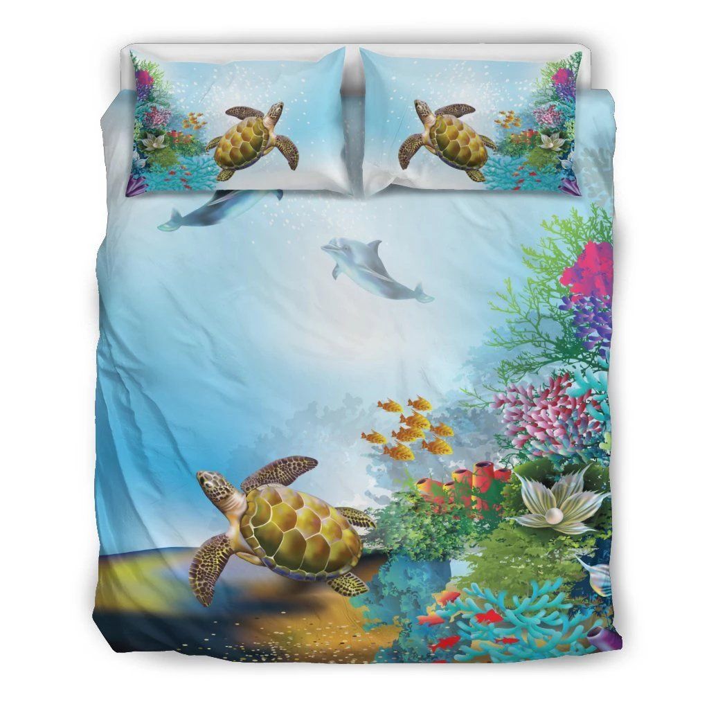 Hawaiian Turtle Dolphin In The Ocean Polynesian Bedding Set