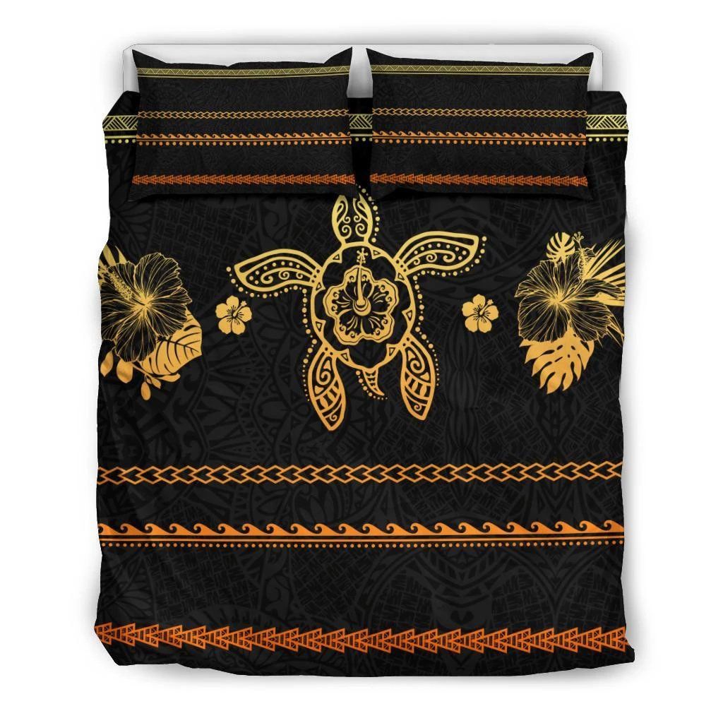 Hawaiian Turtle Hibiscus Black And Yellow Color Style Bedding Set