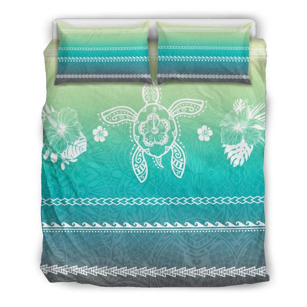 Hawaiian Turtle Hibiscus Green Color Style Bedding Set