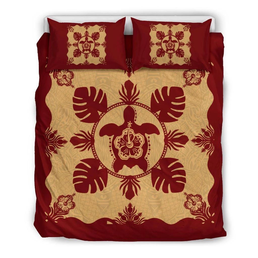 Hawaiian Turtle Hibiscus Monstera Polynesian Bedding Set