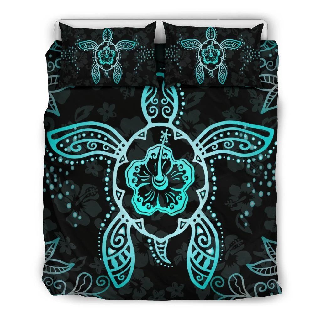 Hawaiian Turtle Hibiscus Plumeria Green Bedding Set