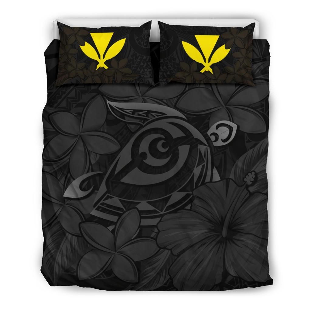 Hawaiian Turtle Hibiscus Plumeria Kanaka Polynesian Gray Bedding Set