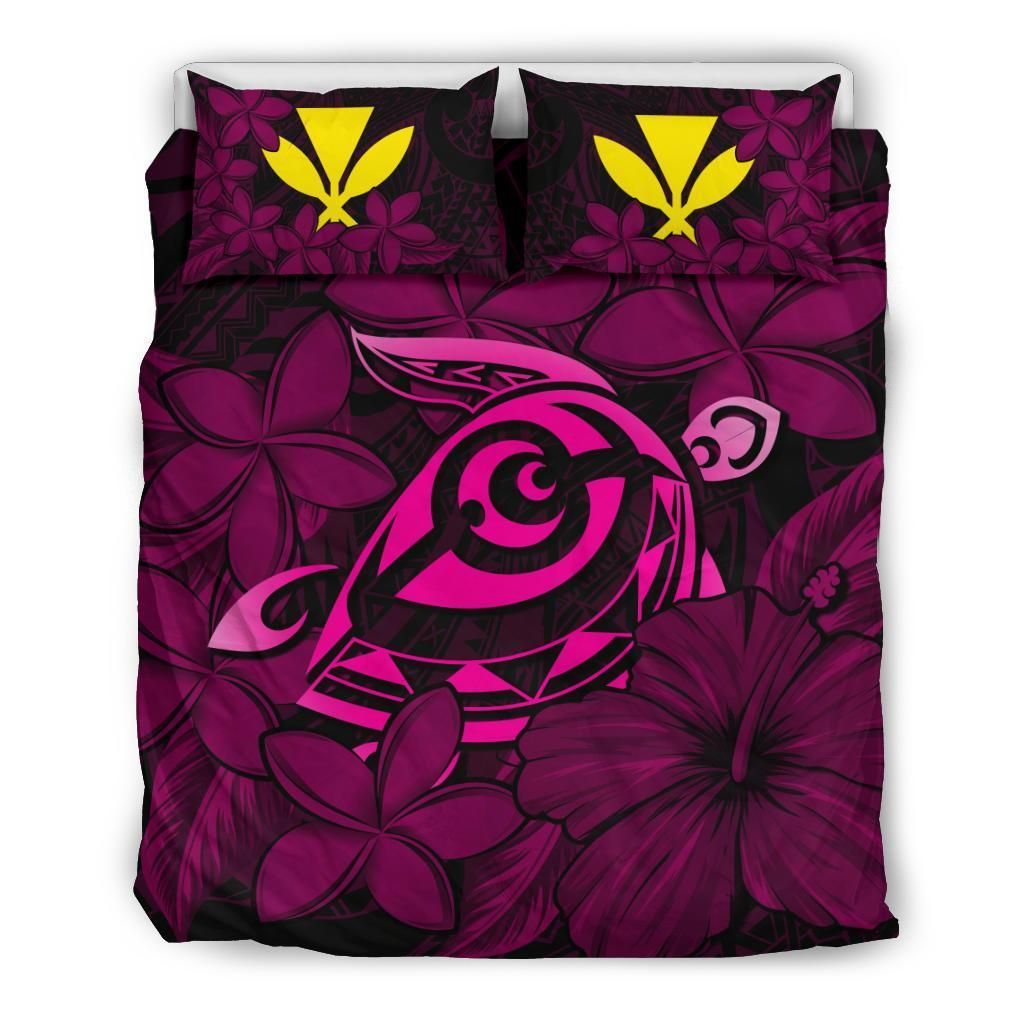 Hawaiian Turtle Hibiscus Plumeria Kanaka Polynesian Pink Soft Style Bedding Set